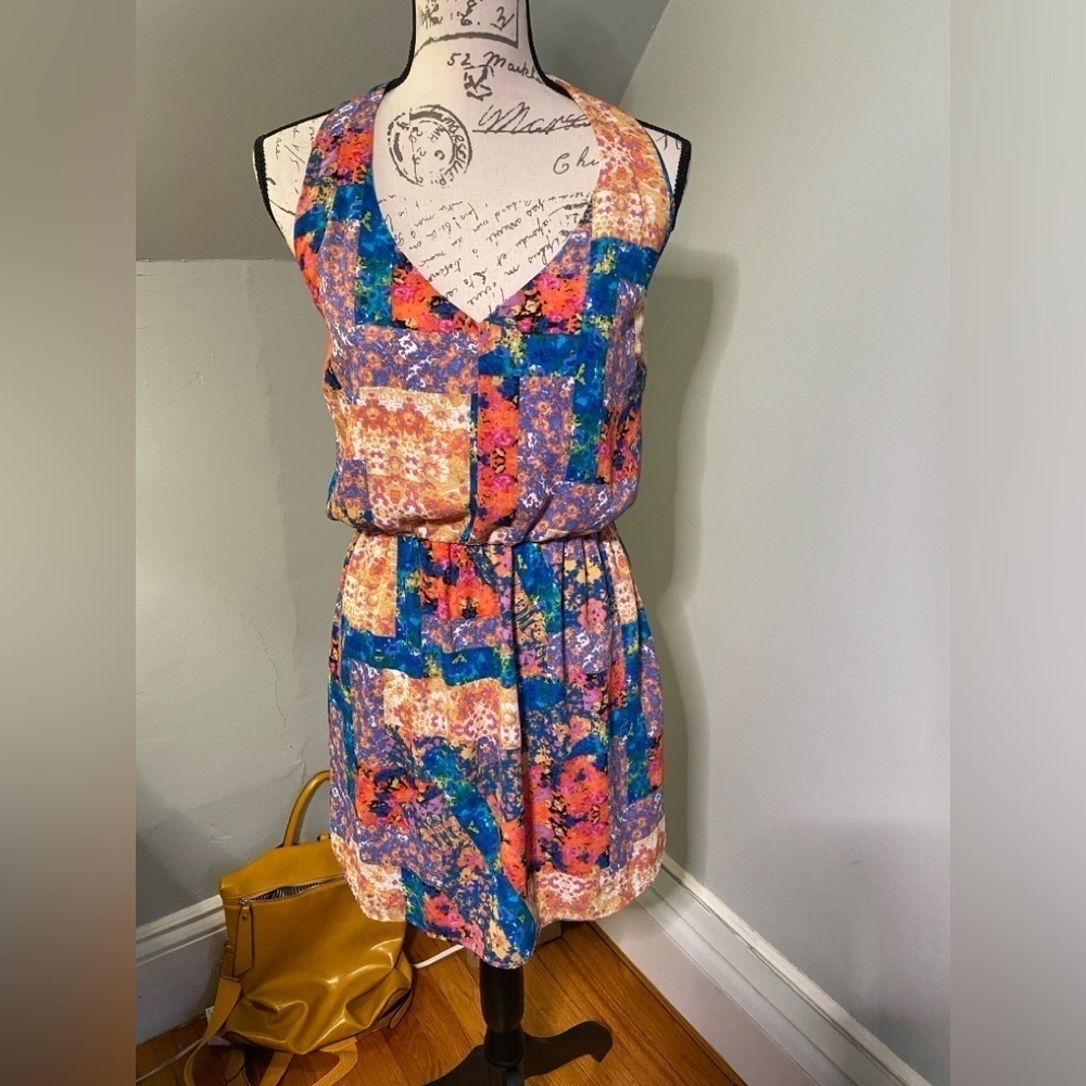 Aqua Halter Dress Lined Floral Print S